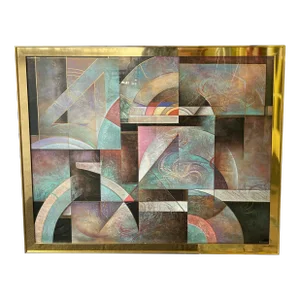 1980s Large Framed Abstract Art Signed by Richard Hall