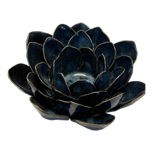 Handmade Blue Lotus Flower Ceramic Bowl With Gilded Petals – Studio Pottery Accent