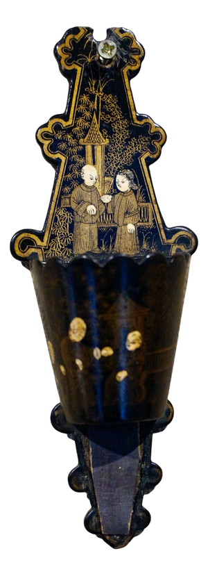 Antique Chinoiserie Lacquered Match Holder, 1890s