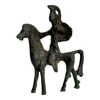 Brutalist Iron Greek Warrior Sculpture on Lucite Base For Sale