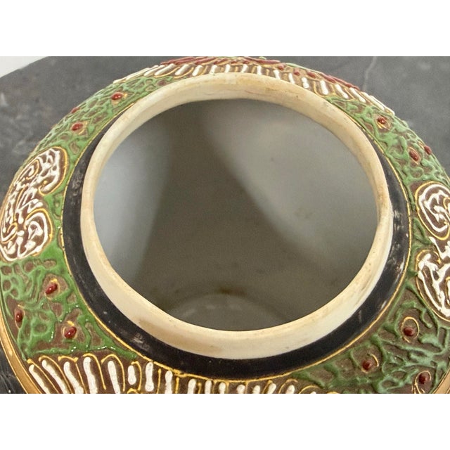 Blue Japanese Satsuma Style Moriage Porcelain Lidded Ginger Jar For Sale - Image 8 of 12