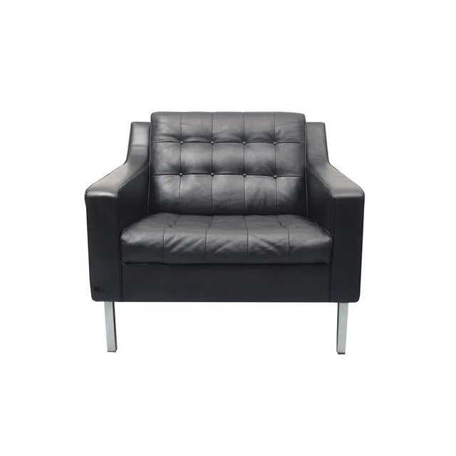 Black Leather Armchair, 1960s For Sale - Image 12 of 13