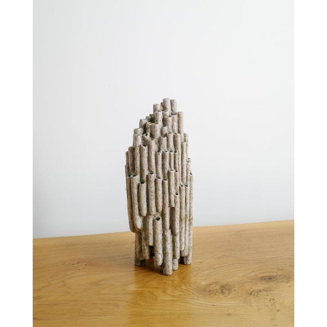 A unique, decorative and abstract swedish mid century stoneware sculpture with a decorative grey glaze by the swedish...