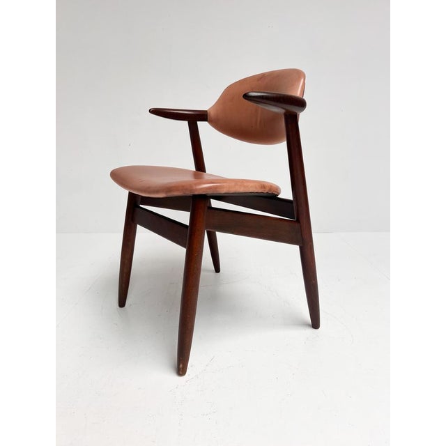 Brown Leather Cowhorn Chair, 1970s For Sale - Image 10 of 14