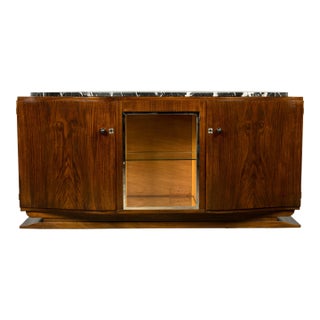 1930s French Art Deco Walnut Sideboard With Black Marble Top For Sale