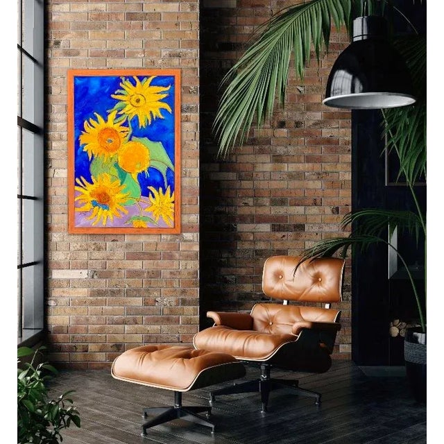 Yellow "After Van Gogh" Contemporary Original Sunflowers Still Life Oil Painting, Framed For Sale - Image 8 of 13