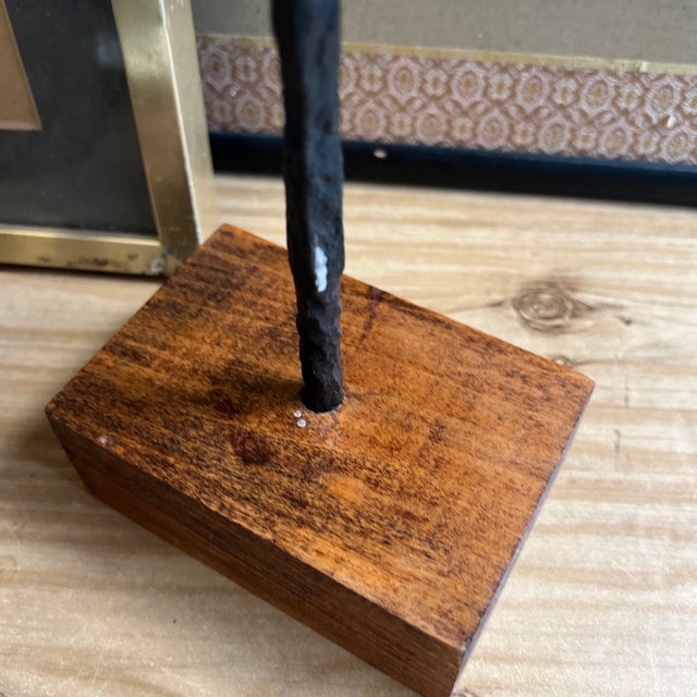 Brutalist Vintage Black Brutalist Vase on Wooden Base For Sale - Image 3 of 8