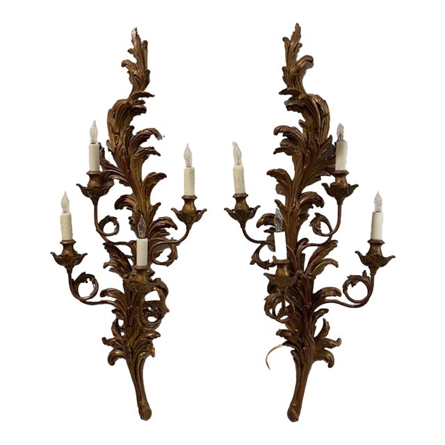 Antique Italian Giltwood and Iron Sconces For Sale