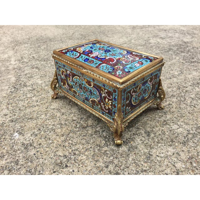 French Late 19th Century French Champlevé Enamel & Fire Gilt Bronze Metalwork Domed Top Jewel Box For Sale - Image 3 of 9
