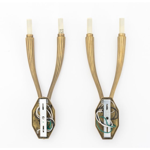 Metal Art Deco Style Brass 2-Branch Wall Sconces, Pair For Sale - Image 7 of 7
