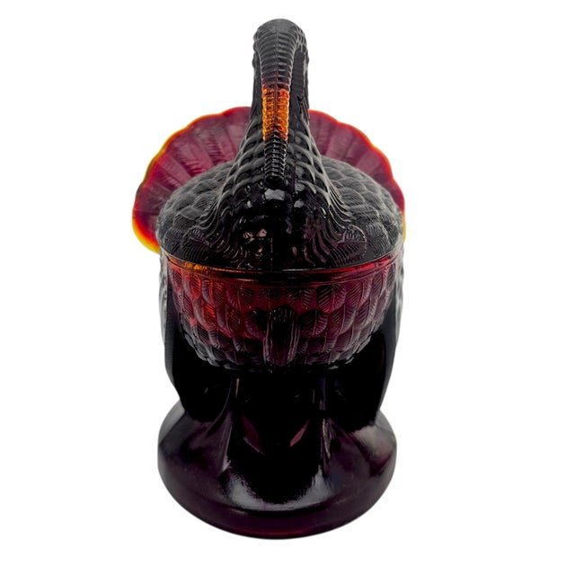 Mid-Century Modern VTG Le Smith Glass Turkey Candy Dish in Deep Amberina Ruby Red – 7.75" For Sale - Image 3 of 11