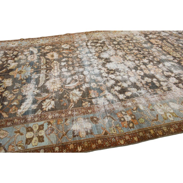 Textile 1900s Antique Malayer Handmade Allover Pattern Distressed Blue Wool Rug For Sale - Image 7 of 8