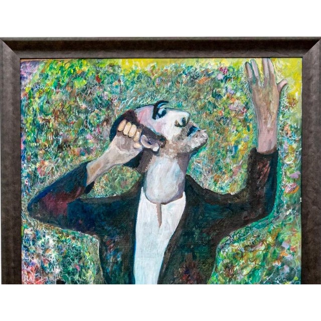 Large Scale Vintage Expressionist Oil on Canvas Singing Man Portrait Painting For Sale - Image 4 of 13