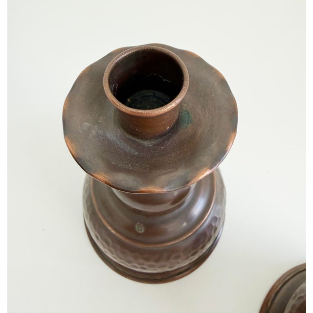 Scandinavian Hammered Copper Candle Holders, Mid-20th Century - A Pair For Sale In Sacramento - Image 6 of 10