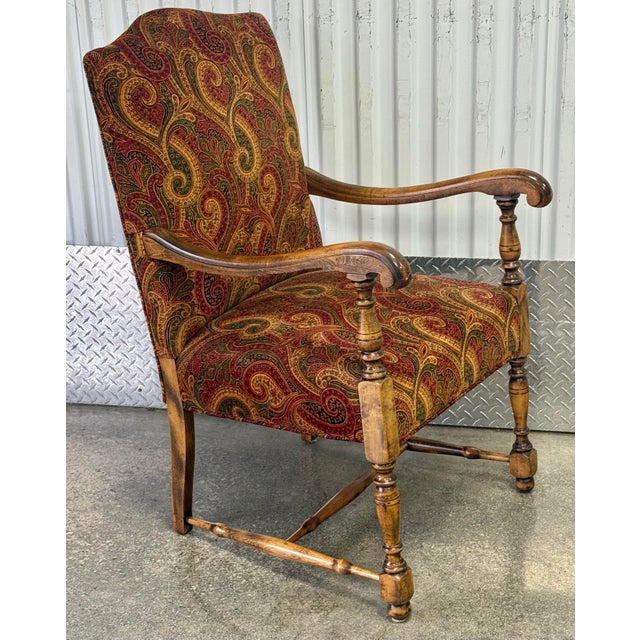 Vintage Louis XIV French Revival Upholstered Chair With Ottoman For Sale - Image 9 of 10