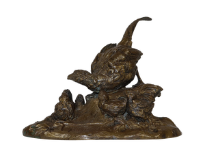 Vilavan, Pheasant and Her Young, Early 20th Century, Bronze