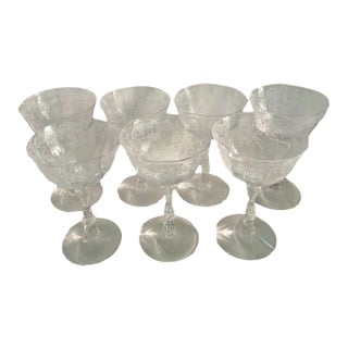 Vintage Fostoria “Navarre” Etched Crystal Coupes or Sherbets - A Set of 7 For Sale