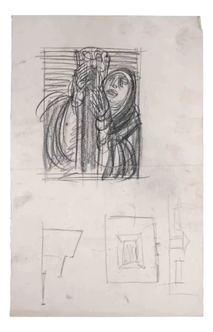 Sketch of Woman, Original Drawing, Mid 20th-century