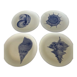 Vintage Mid-Century Modern Fitz & Floyd Coquille Coastal Seashell Blue Dinner Plate - Set of 4 For Sale