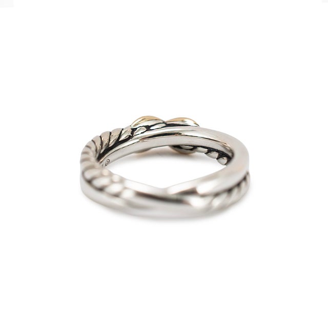 Modern David Yurman Crossover 925 Silver & 18k Yellow Gold 4 MM Petite X Band Ring, Size 4 For Sale - Image 3 of 8