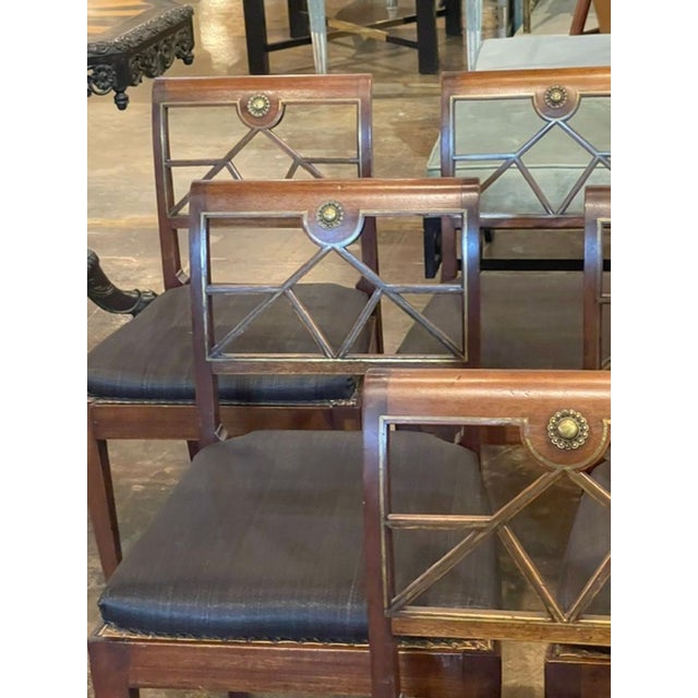 Set of Northern European Walnut and Brass Dining Chairs For Sale In Dallas - Image 6 of 9