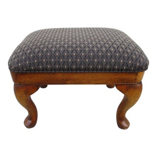 Antique Gray and Tan Queen Anne Style Footstool For Sale
