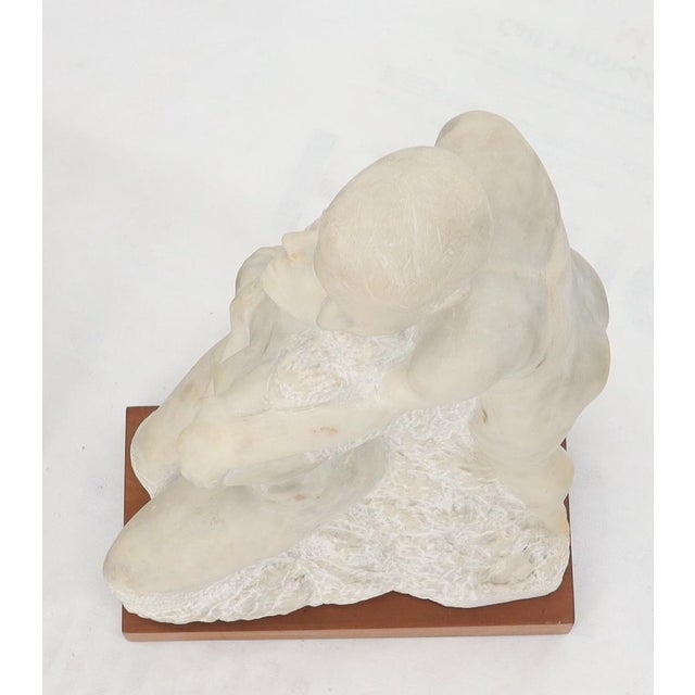Ivory Mid-Century Modern Carved Marble Sculpture on Walnut Base For Sale - Image 8 of 14