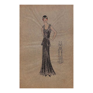 Lanvin of Paris C1920s Original Fashion Illustration in Gouache For Sale
