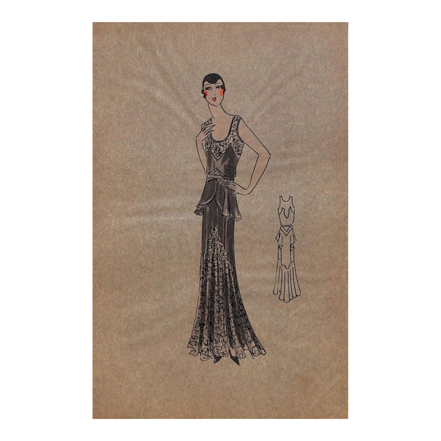 Lanvin of Paris C1920s Original Fashion Illustration in Gouache For Sale