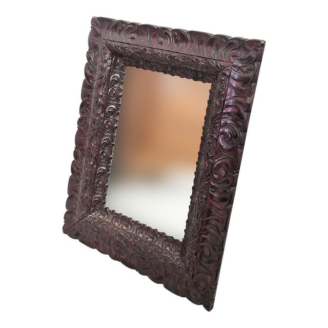 Mirror with Richly Carved Wooden Frame, 1600s For Sale - Image 5 of 9