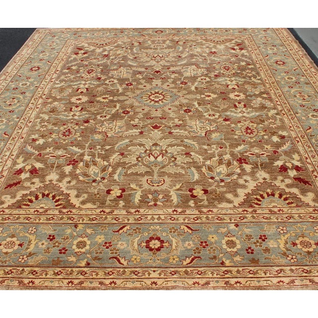 Textile Large Sultanabad Design Vintage Rug With Florals in Brown, Lt. Blue & Red 11' 10" X 14' 9" For Sale - Image 7 of 13