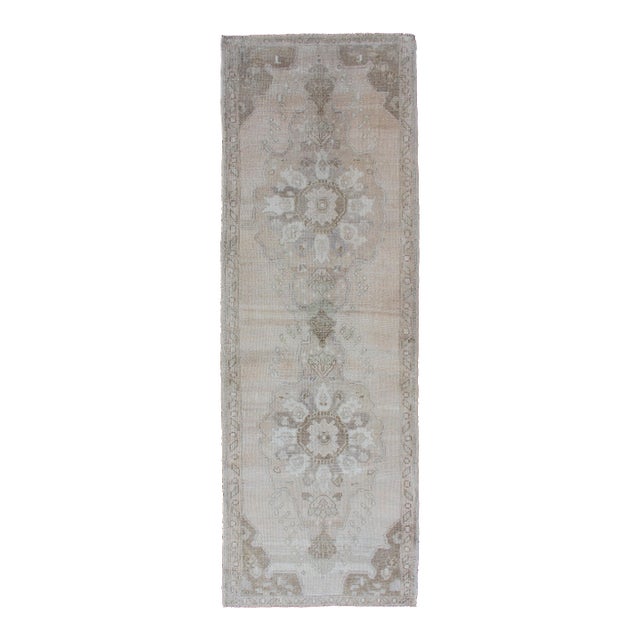 Vintage Turkish Oushak Runner in Sand, Soft Taupe, and Faded Ivory 2'5 X 7'7 For Sale