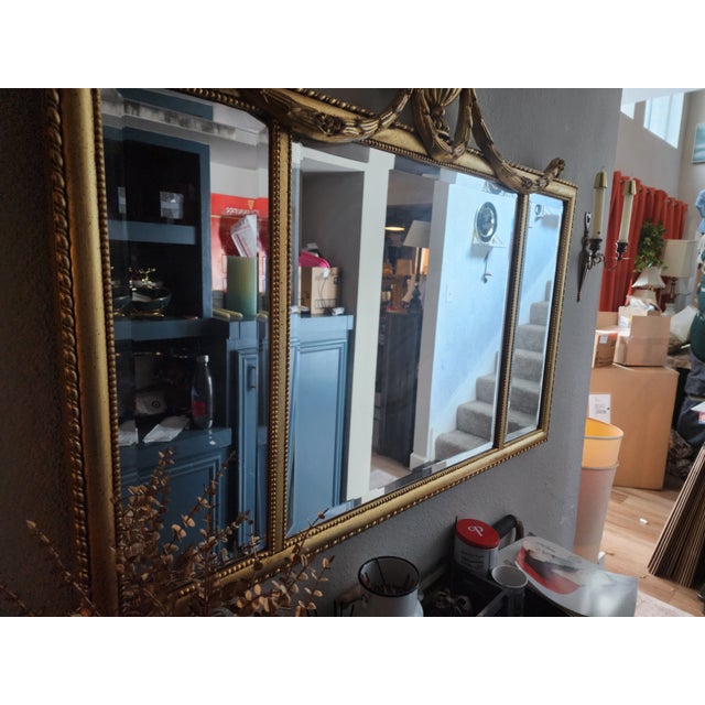 Wood Grand Scale: Vintage Ethan Allen Federal Style Gilt Triptych Mantel Mirror For Sale - Image 7 of 7