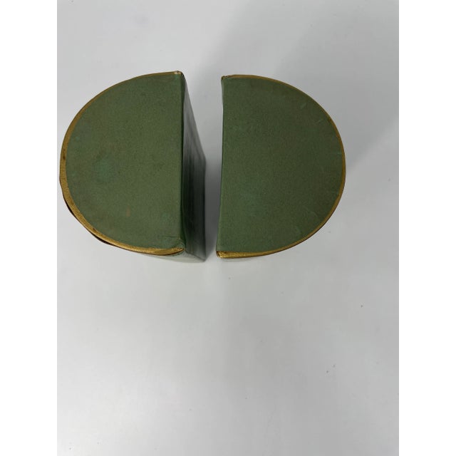 Mid-Century Modern Set of Faux Leather Regal Green and Gold Bookends For Sale - Image 3 of 8