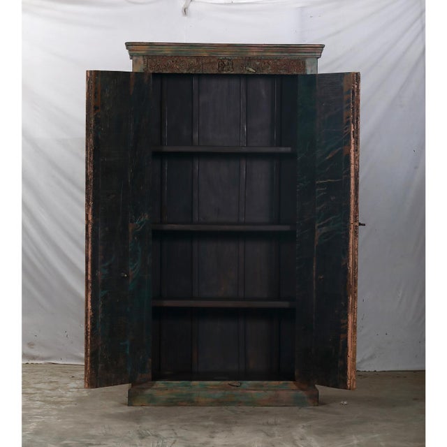 Armoire Constructed From Antique Indian Painted Teakwood Doors and Elements For Sale In Santa Fe - Image 6 of 7