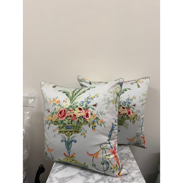 English Pair of Charming Pale Blue Chintz Pillows For Sale - Image 3 of 3