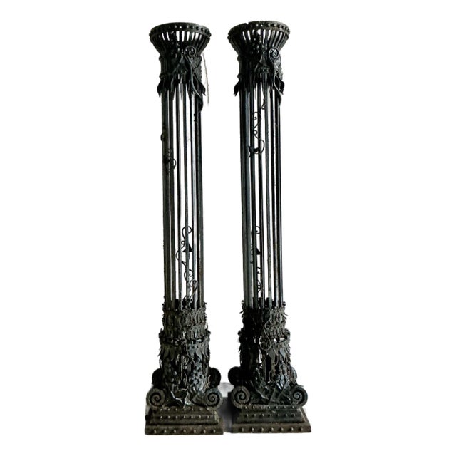 Vintage Neoclassical Wrought Iron Columns - A Pair For Sale