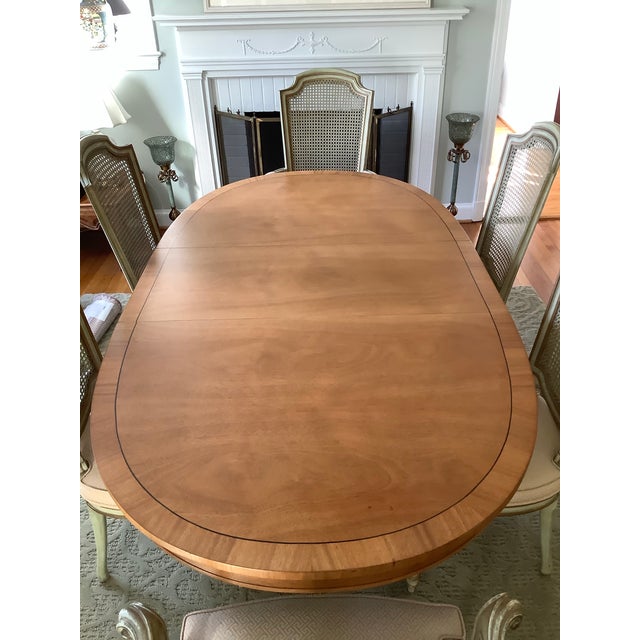Celadon Vintage Hollywood Regency Satinwood Extension Dining Table and 8 Cane-Back Chairs For Sale - Image 8 of 12