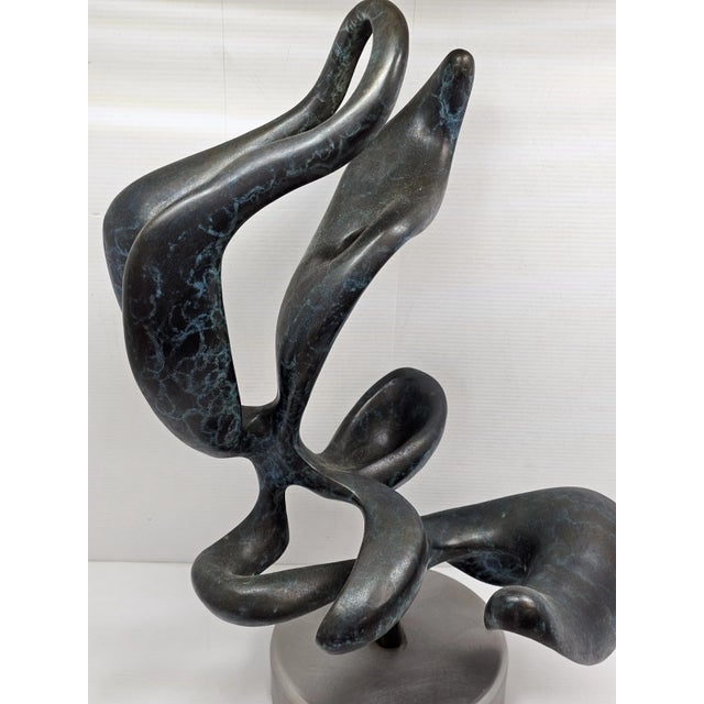 1980s Large 20" Solid Bronze Abstract Organic Modern Sculpture Verdigris Patina 40 LBS For Sale - Image 16 of 17