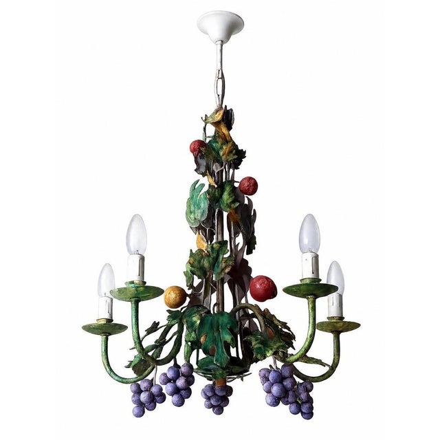 Italian Hand-Painted Fruit and Vine Chandelier with Pomegranates, 1970s For Sale - Image 4 of 16