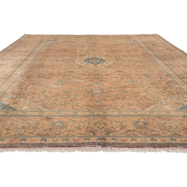Rustic Mid 20th Century Mid 20th Century Vintage Persian Yazd Rug - 08'00 x 11'03 For Sale - Image 3 of 9
