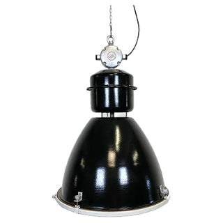 Large Industrial Factory Lamp in Black with Clear Glass Cover from Elektrosvit, 1960s For Sale
