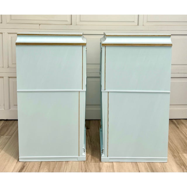 Pair of Antique Neoclassical Pedestal Cabinets in Robin’s Egg Blue With Gilt Trim, Refinished For Sale - Image 12 of 17