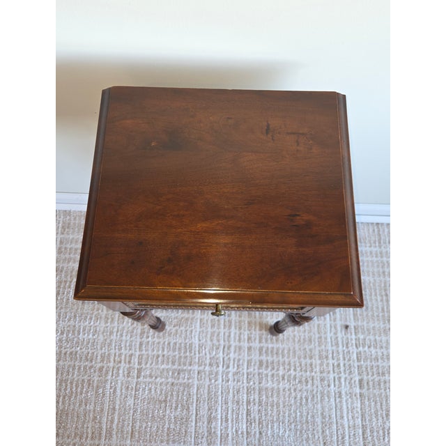 Traditional Sheraton Style Mahogany One-Drawer Stand With Burlwood Drawer Front For Sale - Image 3 of 10