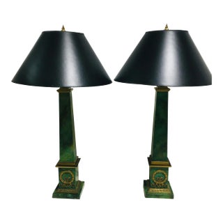 1970s Empire Style Faux Marble Lamps - a Pair For Sale
