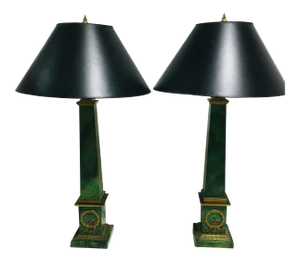 1970s Empire Style Faux Marble Lamps - a Pair