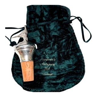 Antique Sterling Silver Pheasant Bottle Stopper | English Hallmarked Cork Wine Topper with Velvet Pouch For Sale