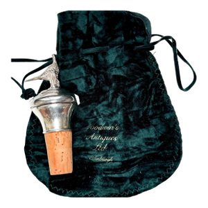 Antique Sterling Silver Pheasant Bottle Stopper | English Hallmarked Cork Wine Topper with Velvet Pouch