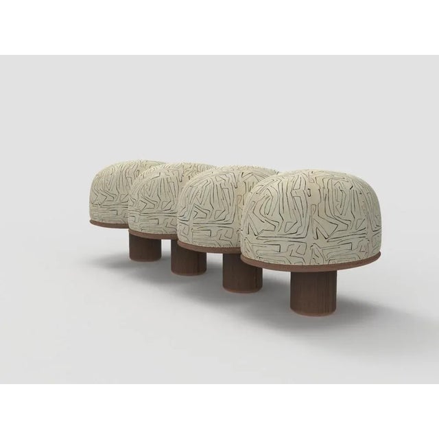 Hygge Bench in Graffito Linen Onyx Fabric and Smoked Oak by Saccal Design House for Collector, in New conditions. Designed...