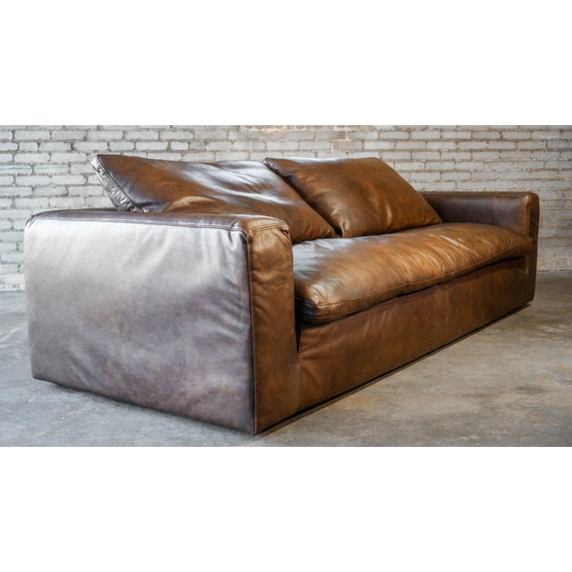 Restoration Hardware Leather Cloud Sofa For Sale - Image 10 of 15